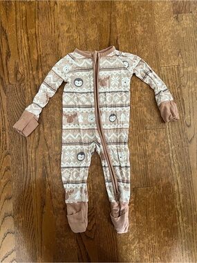 Little Sleepies Beige and Light Brown Animal Fair Isle Footie